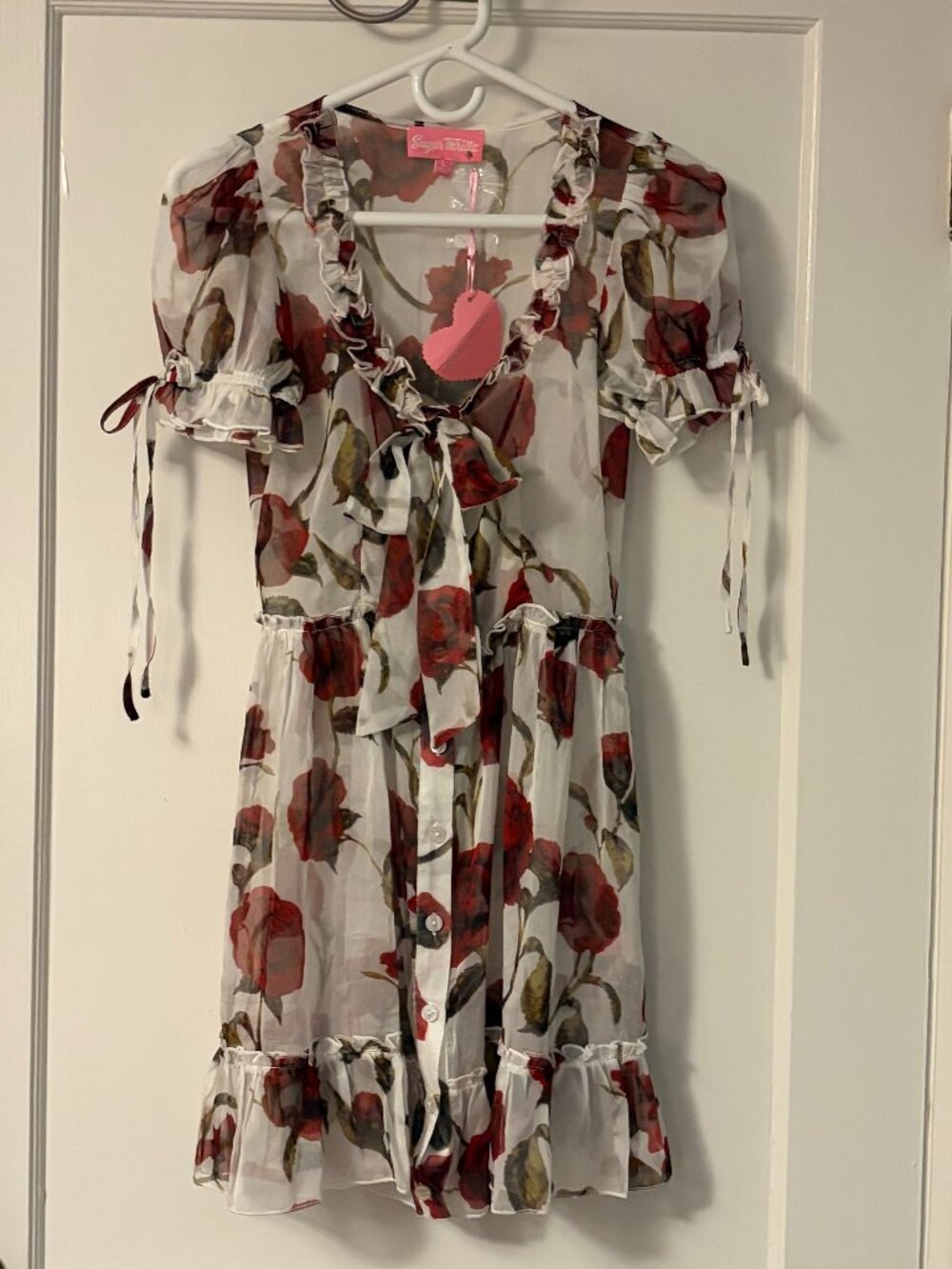 Dollskill Sugar Thrillz return to me babydoll mini dress sheer floral red rose